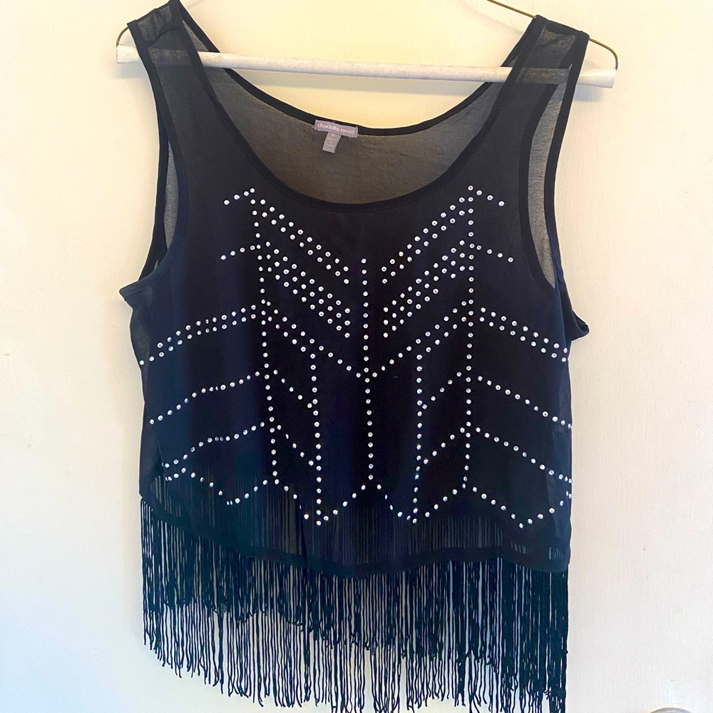 Black Crop Top with Diamonds